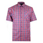 ESPIONAGE SHORT SLEEVE CASUAL CHECK SHIRT CORAL / NAVY - 2XL CLEARANCE