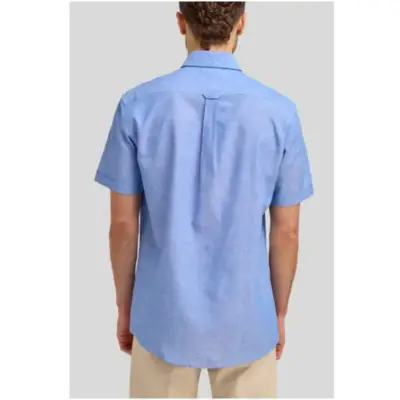 dtls1202 mid blue linen blend short sleeve shirt 1