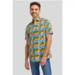 DOUBLE TWO Lifestyle Multi-Coloured Pop Art Short Sleeve Shirt DTLS1215