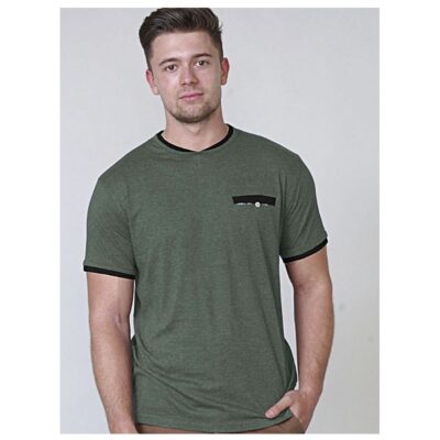 D555 NELLY1 PURE COTTON T-SHIRT WITH DOUBLE LAYER NECK AND CHEST POCKET KHAKI
