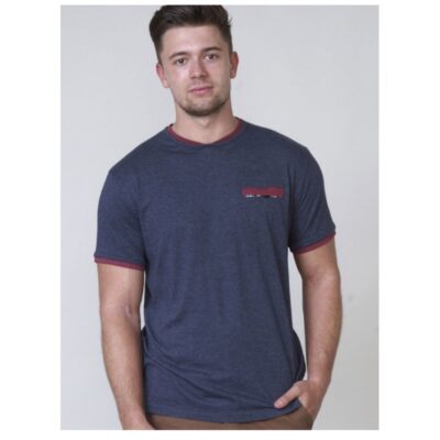 D555 NELLY2 PURE COTTON T-SHIRT WITH DOUBLE LAYER NECK AND CHEST POCKET DENIM