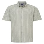 ESPIONAGE WOVEN STRIPE SHORT SLEEVE CASUAL SHIRT SAGE / ECRU