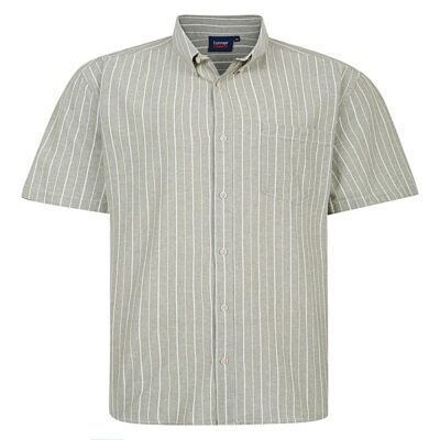 ESPIONAGE WOVEN STRIPE SHORT SLEEVE CASUAL SHIRT SAGE / ECRU