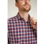 DOUBLE TWO LIFESTYLE LONG SLEEVE CHECK CASUAL SHIRT RED AND NAVY PLAID