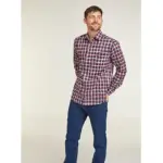 DOUBLE TWO LIFESTYLE LONG SLEEVE CHECK CASUAL SHIRT RED AND NAVY PLAID