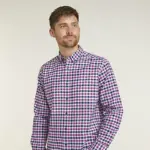 DOUBLE TWO LIFESTYLE LONG SLEEVE CHECK CASUAL SHIRT PLUM
