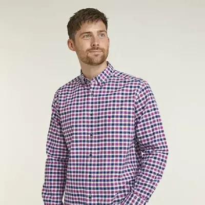 DOUBLE TWO LIFESTYLE LONG SLEEVE CHECK CASUAL SHIRT PLUM