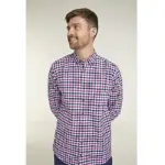DOUBLE TWO LIFESTYLE LONG SLEEVE CHECK CASUAL SHIRT PLUM