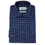 DOUBLE TWO LIFESTYLE NAVY TWILL LONG SLEEVE WINDOWPANE CHECK CASUAL SHIRT
