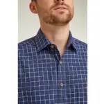 DOUBLE TWO LIFESTYLE NAVY TWILL LONG SLEEVE WINDOWPANE CHECK CASUAL SHIRT