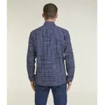 DOUBLE TWO LIFESTYLE NAVY TWILL LONG SLEEVE WINDOWPANE CHECK CASUAL SHIRT