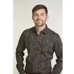 DOUBLE TWO BLACK AND BRONZE FLORAL PRINT LONG SLEEVE COTTON SHIRT