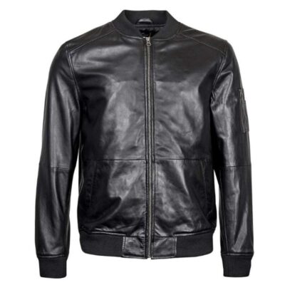 REPLIKA JEANS MENS BLACK REAL LEATHER BOMBER