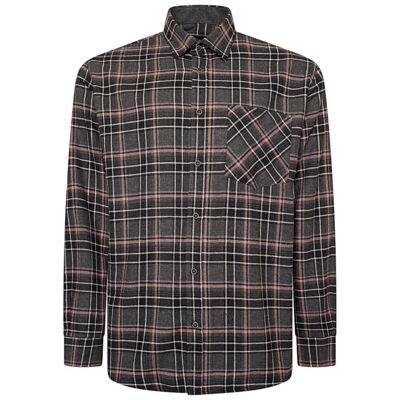 KAM Long Sleeve Flannel Check Shirt CHARCOAL P041