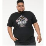 D555 MALCOM SNAKE AND ROSES PRINTED CREW NECK TEE SHIRT BLACK