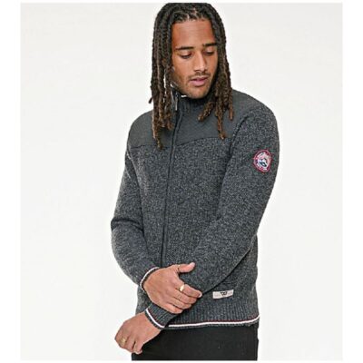 D555 ABERDARE KNITTED ZIP THROUGH SWEATER WITH BONDED FLEECE LINING CHARCOAL