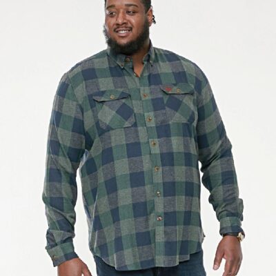 D555 GARFIELD LONG SLEEVE CHECK OVERSHIRT WITH TWO PATCH POCKETS GREEN