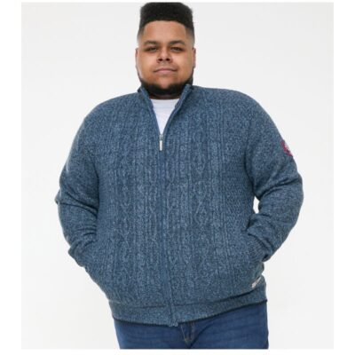 D555 Eccles Cable Knit Zipped Sweater with Bonded Fleece Lining Blue 801608