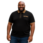 KAM JERSEY POLO WITH JACQUARD COLLAR AND CUFFS BLACK KBS5499