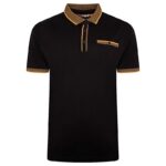 KAM JERSEY POLO WITH JACQUARD COLLAR AND CUFFS BLACK KBS5499