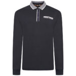 KAM LONG SLEEVE JERSEY POLO WITH JACQUARD COLLAR AND CUFFS NAVY KBS5509