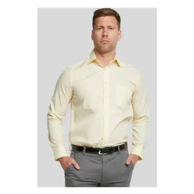 DOUBLE TWO NON-IRON COTTON RICH LONG SLEEVE SHIRT LEMON