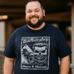 ESPIONAGE BARBERS SHOP PRINT COTTON TEE NAVY