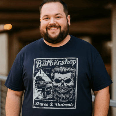 ESPIONAGE BARBERS SHOP PRINT COTTON TEE NAVY