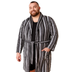 ESPIONAGE Mens Stripe Big Fleece Dressing Gown BLACK/GREY PJ152
