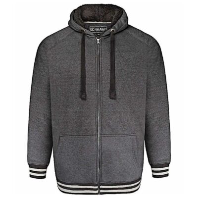 KAM PLUS SIZE ZIP THROUGH SHERPA LINED HOODY CHARCOAL