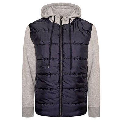 KAM QUILTED ZIP THROUGH HOODY WITH JERSEY SLEEVES