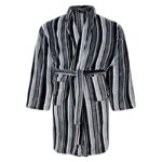 ESPIONAGE Mens Stripe Big Fleece Dressing Gown BLACK/GREY PJ152
