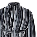 ESPIONAGE Mens Stripe Big Fleece Dressing Gown BLACK/GREY PJ152