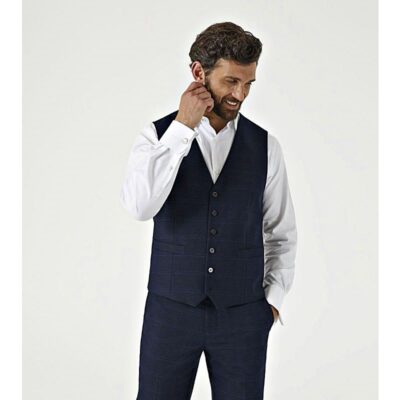 HEWES - SKOPES NAVY SELF CHECK SUIT WAISTCOAT