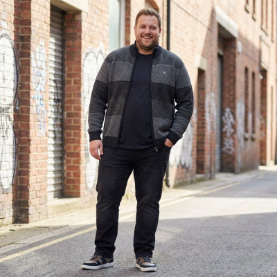 KAM Funnel Neck Zipper Cardigan Charcoal KBS96
