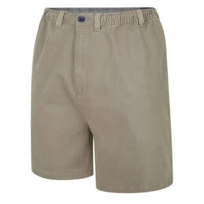 ESPIONAGE CASUAL COTTON RUGBY SHORTS WITH COMFORT STRETCH TIE WAIST STONE