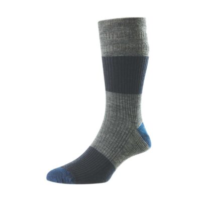 HJ HALL BLOCK STRIPE WOOL SOFT TOP SOCK NAVY 6-11 UK