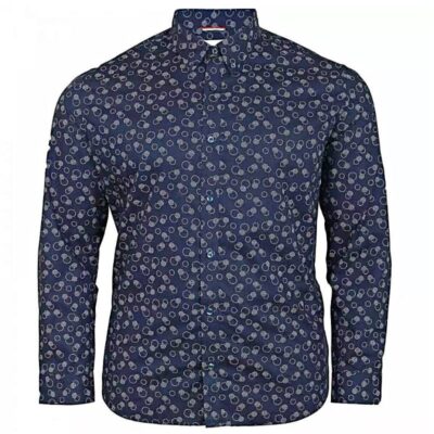 BEN SHERMAN LONG SLEEVE STIPPLE PRINT SHIRT NAVY