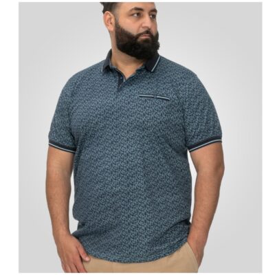 D555 Mens Woolwich Big Jersey Polo with all Over Print Blue