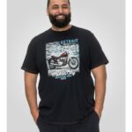 D555 Knowle Detroit Motorcycle Print Big Tee Navy