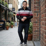 KAM QUARTER ZIP MENS STRIPE LONG SLEEVE KNITTED JUMPER KBS89