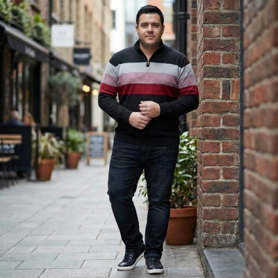 KAM QUARTER ZIP MENS STRIPE LONG SLEEVE KNITTED JUMPER KBS89