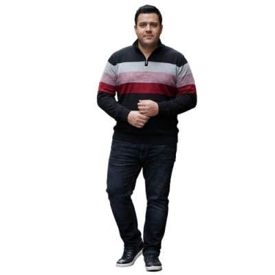 KAM QUARTER ZIP MENS STRIPE LONG SLEEVE KNITTED JUMPER KBS89