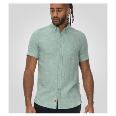 D555 Falmouth Big Mens Linen Mix Short Sleeve Shirt Green