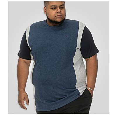 D555 Neath Cut and Sew Stripe Tee Shirt Denim Marl 