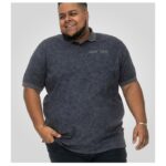 D555 Uttoxeter Big Men's Leaf Print Polo Shirt Dark Denim