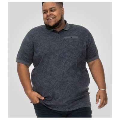 D555 Uttoxeter Big Men's Leaf Print Polo Shirt Dark Denim