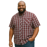 KAM Mans Short Sleeve Check Shirt Burgundy KBS6337
