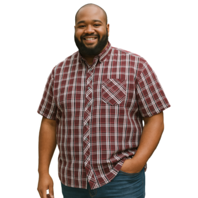KAM Mans Short Sleeve Check Shirt Burgundy KBS6337