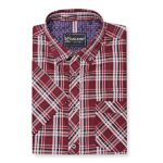 KAM Mans Short Sleeve Check Shirt Burgundy KBS6337